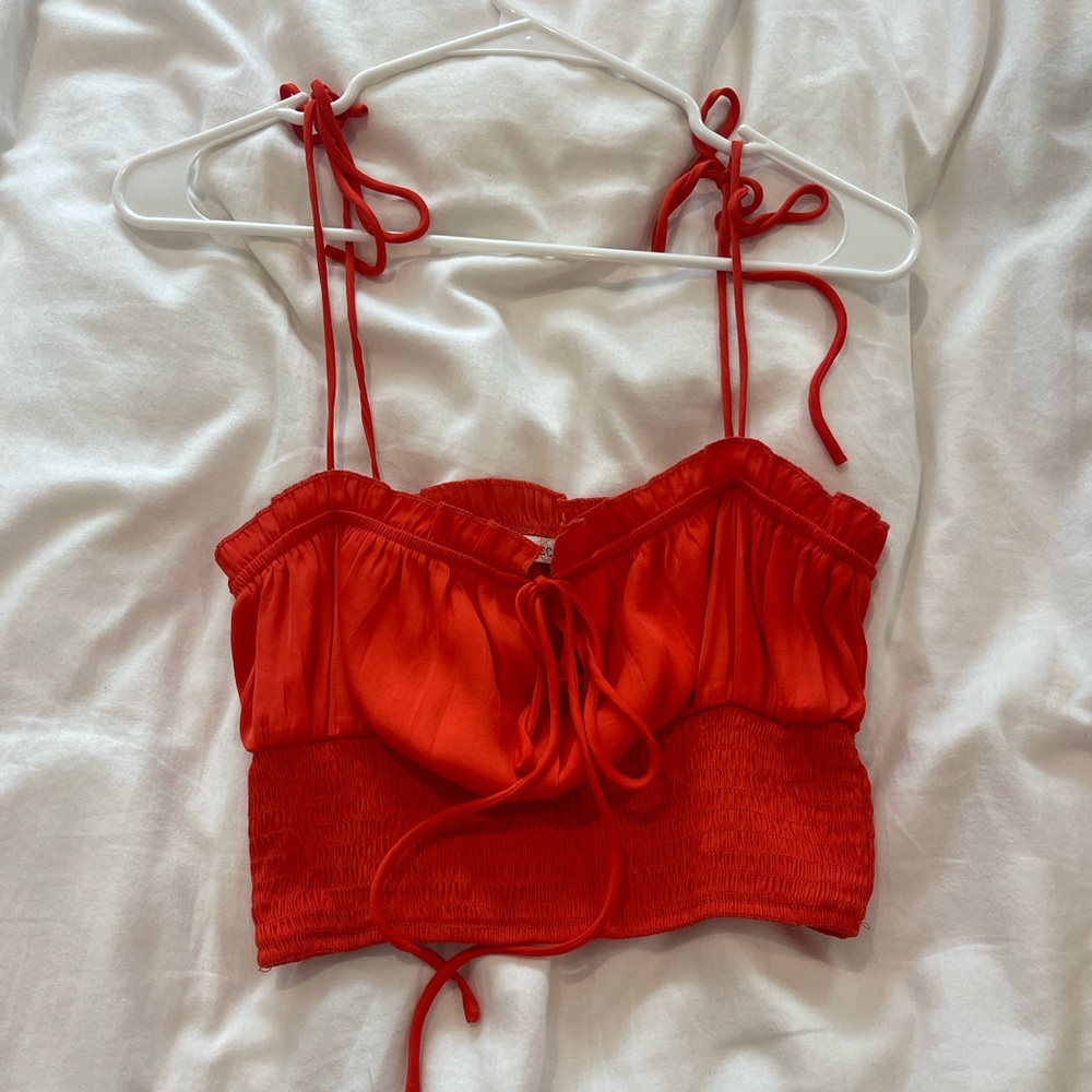 Red silk crop top